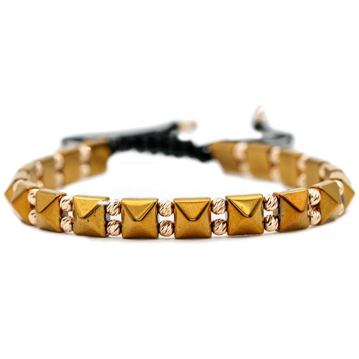 Karkötő, 38 golyóval 14k aranyból és féldrágakövekből arany hematit, állítható