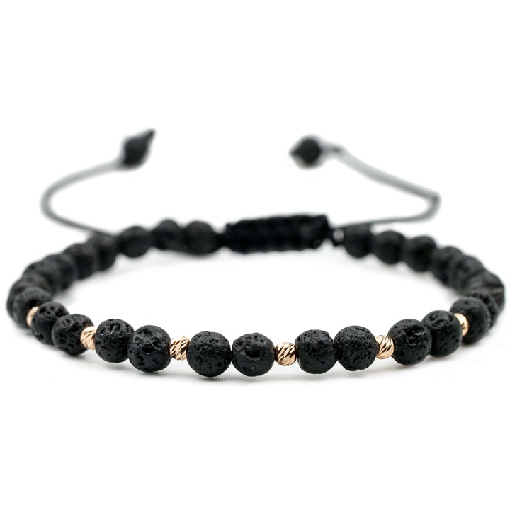 Karkötő, 6 db 14k arany golyóval és láva féldrágakővel, állítható