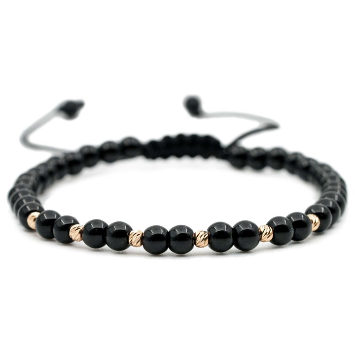 Bratara cu 6 bile de Aur 14k si pietre semipretioase Onix negru, Ajustabila