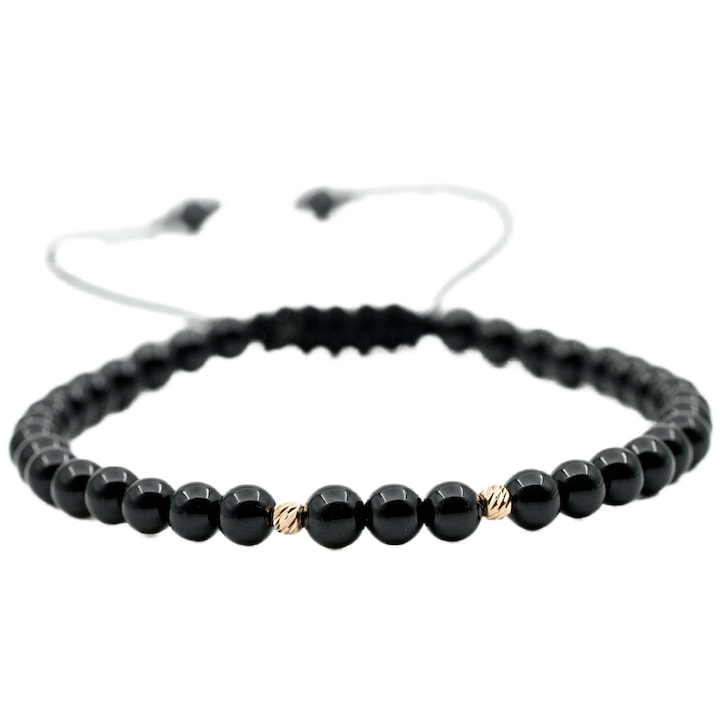 Karkötő, 2 db 14k arany golyóval és fekete ónix féldrágakővel, állítható