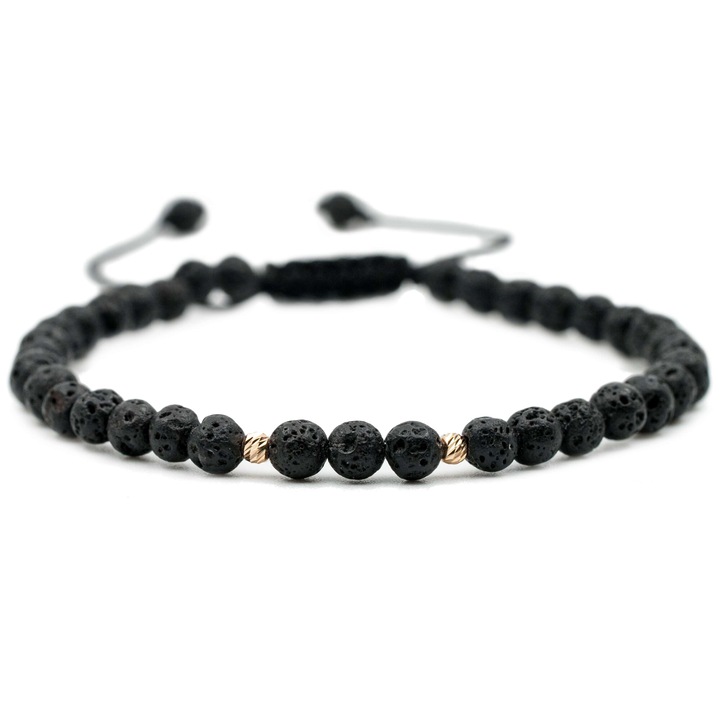 Karkötő, 2 db 14k arany golyóval és láva féldrágakövekkel, állítható