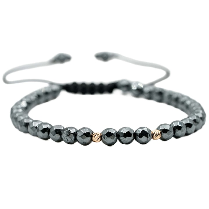 Karkötő, 2 db 14k arany golyóval és hematit féldrágakővel, állítható