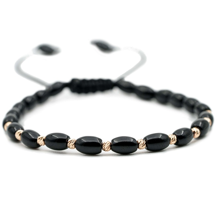 Karkötő, 10 golyóval 14k arannyal és féldrágakövekkel Fekete Onyx tubus, állítható