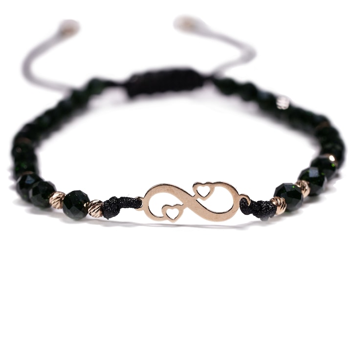 Karkötő, 10 golyóval 14k aranyból, Infinity 14k aranyból és féldrágakövekből, napkő, állítható