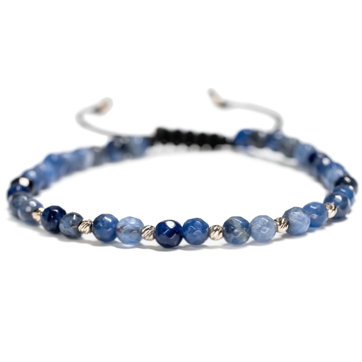 Bratara cu 10 bile de Aur 14k si pietre semipretioase Ajustabila, Albastru, Ajustabila