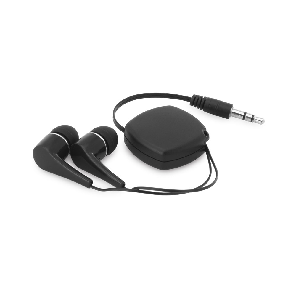 Casti retractabile, cu cablu, conexiune stereo, jack 3, 5 mm, husa, 30 x 38 x 11 mm, negru, dalimag