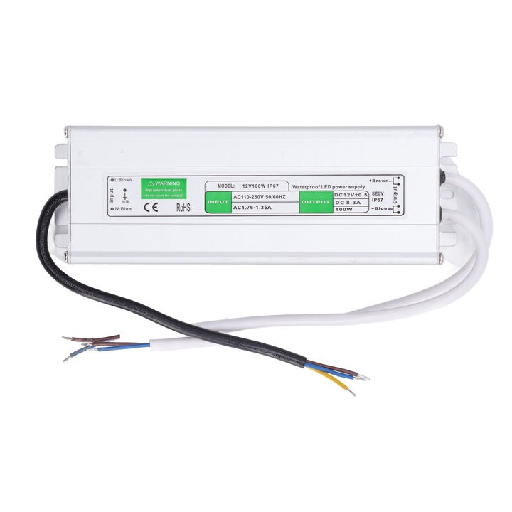 Sursa de alimentare LED Enforose, 12V, 100W, IP67, aluminiu