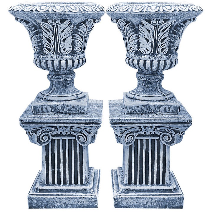 Set doua socluri cu doua vaze, gri antichizat, model S64-V3