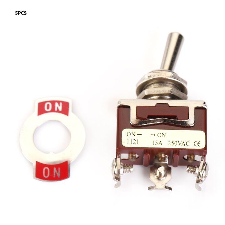 5 db. ON-ON 2 állású SPDT billenőkapcsoló 12mm 3 csavaros csatlakozó 15A 250V