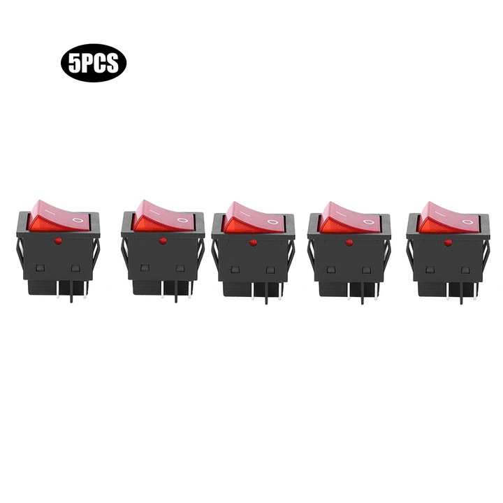 5 db. LED billenőkapcsoló, piros gomb, ipari vezérlő tartozék, 250V 10A műanyag