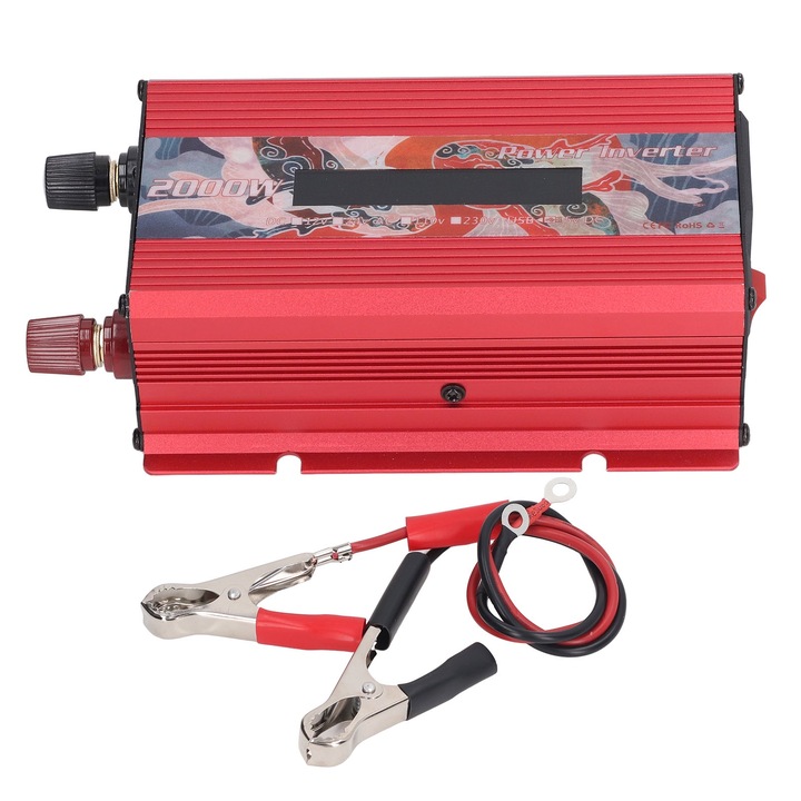 Автомобилен инвертор 500W, 2000W максимум, коригирана синусоида, 220V, 2 USB порта