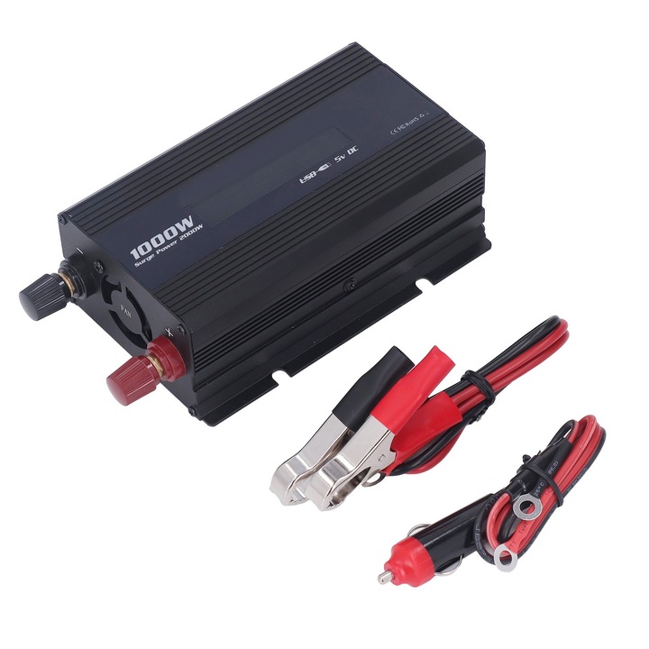 Mmgoqqt 1000W autós inverter, 12V-110V, alumínium ötvözet ház, többszörös védelem, LED kijelző