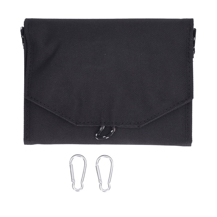 Incarcator solar pliabil Enforose, dual USB, 5V, eficienta ridicata, impermeabil, dimensiuni desfacute 700x185mm, set cu 2 carabiniere.