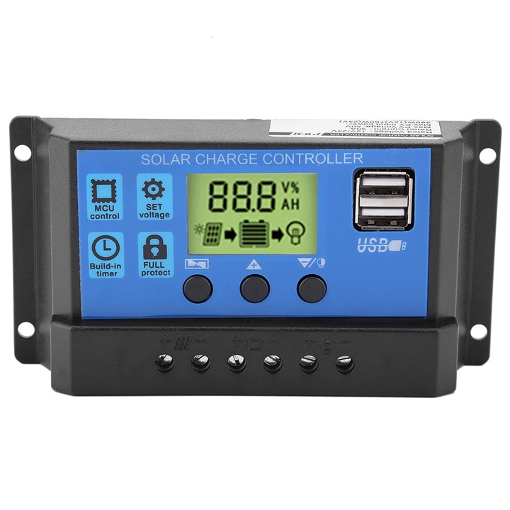 PWM 12V 24V Dual USB Panou Solar, Controler de incarcare Regulator Display LCD 30A (YJSS-30A), Enforose