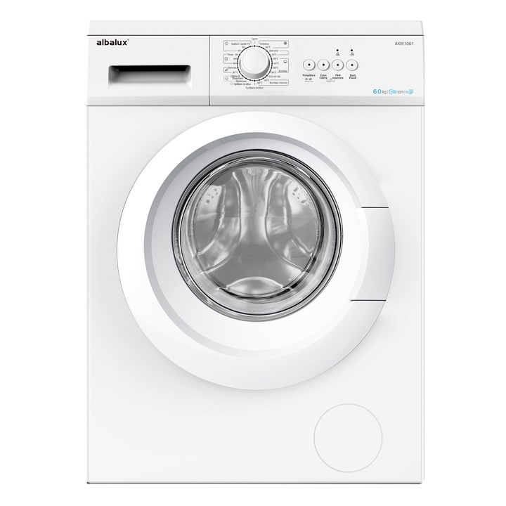 Пералня Albalux AXW1061, 6 кг, 1000 оборота, енергиен клас D, 23 програми, програма за пране на пара, защита от деца, бяла