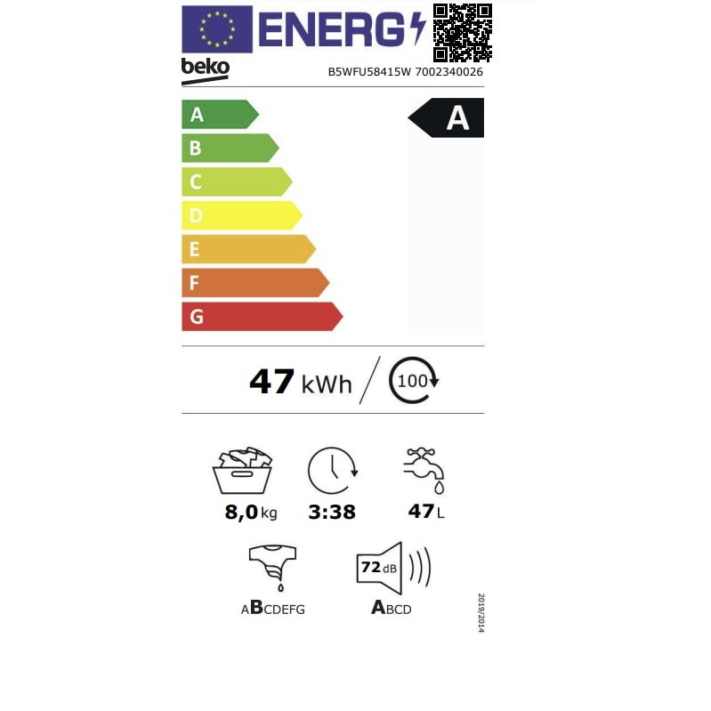 Masina de spalat rufe Beko B5WFU58415W, 8 kg, 1400 U