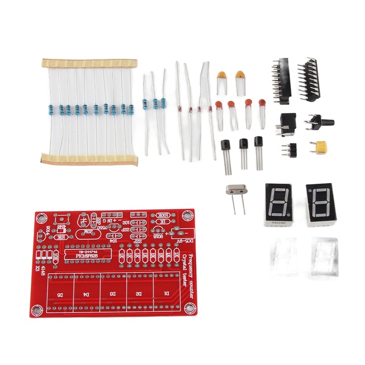 Kit modul de testare a oscilatorului de cristal DIY cu indicator de frecventa 1Hz-50MHz cu afisaj cu tub digital in 5 cifre, Enforose, rosu