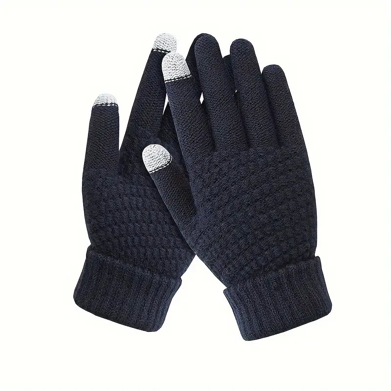 Manusi de Dama, By Fitilomania, Functie Touchscreen (ecran tactil), Material Acril Tricotat, Manseta Elastica, Interior Catifelat, Marime Universala, Albastru Marin