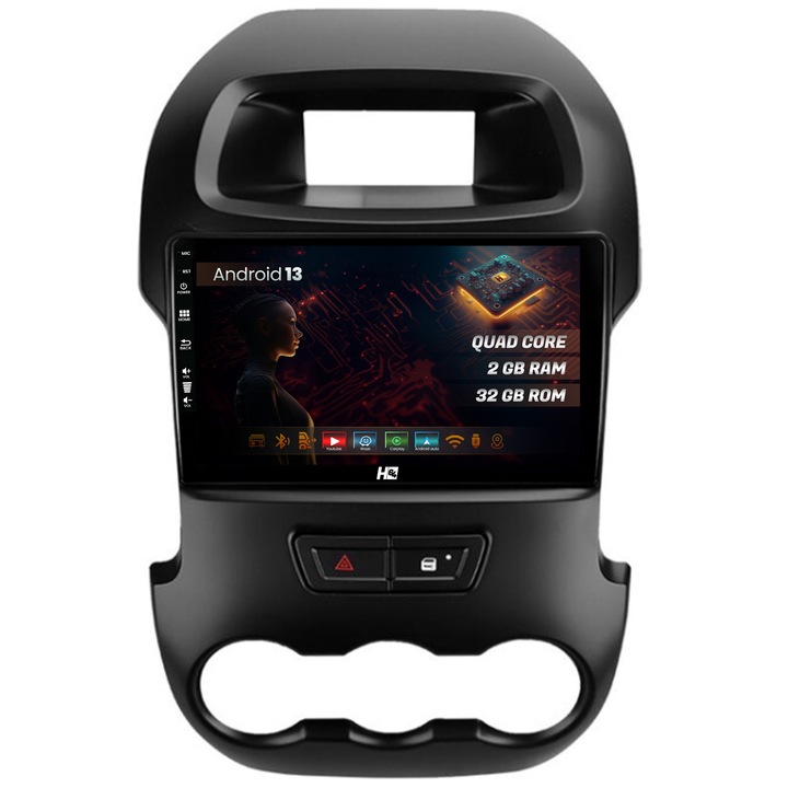 Navigatie HUB64 Ford Ranger (2011-2015), 2GB RAM, Android 13, GPS, Wi-FI, Carplay, Android Auto, USB, Bluetooth, Radio, Waze, Touchscreen, 9 inch
