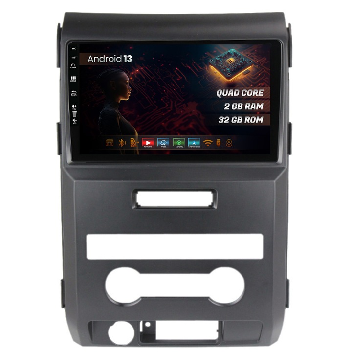 Навигация HUB64 Ford F150 (2008-2014), 2GB RAM, Android 13, GPS, Wi-FI, Carplay, Android Auto, USB, Bluetooth, Радио, Waze, Тъчскрийн, 9 инча