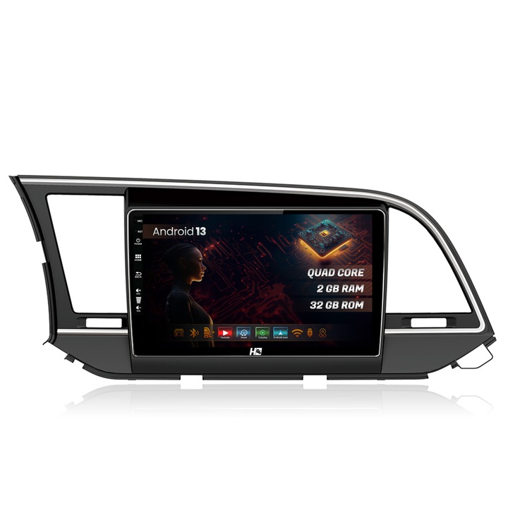 Navigatie HUB64 Hyundai Elantra (2015-2018), 2GB RAM, Android 13, GPS, Wi-FI, Carplay, Android Auto, USB, Bluetooth, Radio, Waze, Touchscreen, 9 inch -