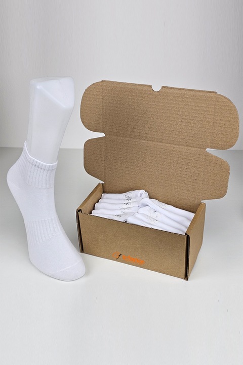 Set 10 perechi Sosete barbati, fara cusatura, bumbac, peste glezna, medii, marimea 40-46, Alb