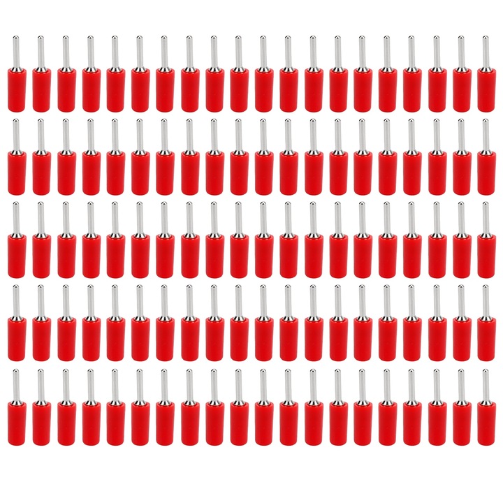 Set 100 conectori banana, Enforose, din alama placata cu nichel, pentru panou interior cu arc J.10001, 2mm, rosu