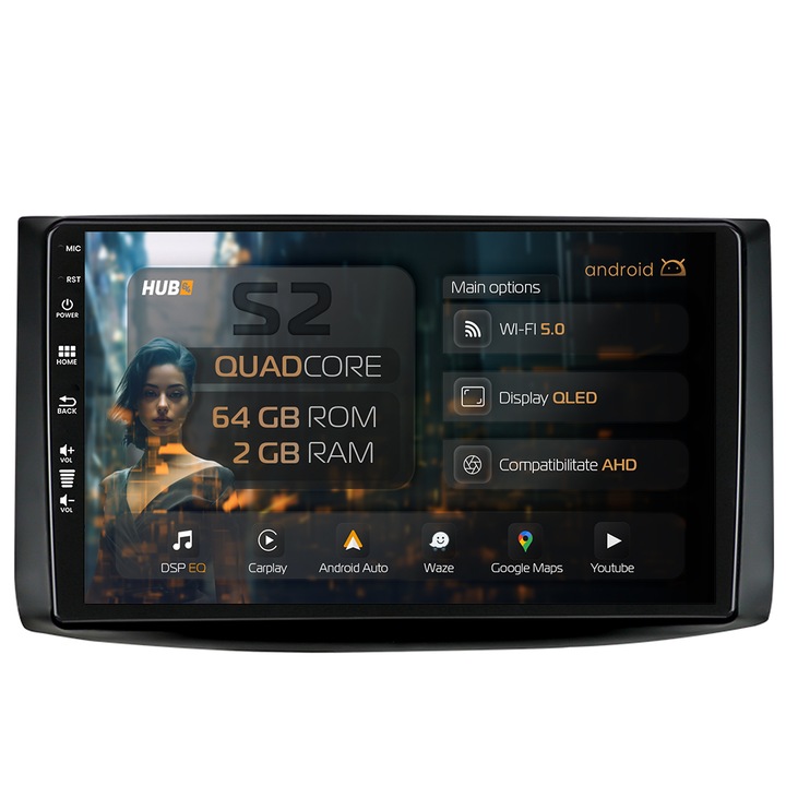 Navigatie Chevrolet Aveo (2006-2012), 2GB RAM, 64GB ROM, Android, GPS, Wi-FI, Carplay, Android Auto, USB, Bluetooth, Radio, Waze, Touchscreen, 9 inch, HUB64