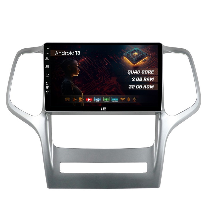 Navigatie HUB64 Jeep Grand Cherokee (2010-2013), 2GB RAM, Android 13, GPS, Wi-FI, Carplay, Android Auto, USB, Bluetooth, Radio, Waze, Touchscreen, 9 inch