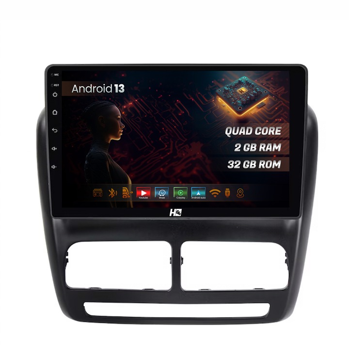 Navigáció HUB64 Fiat Doblo (2010-2015), 2GB RAM, Android 13, GPS, Wi-FI, Carplay, Android Auto, USB, Bluetooth, rádió, Waze, érintőképernyő, 9 hüvelyk, 9 hüvelyk