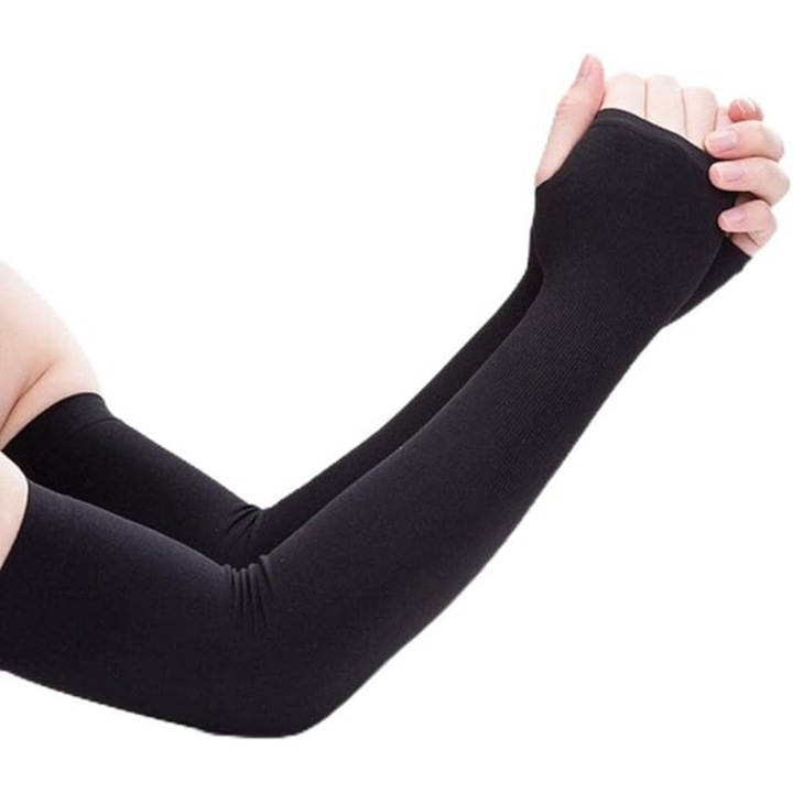 Set 2 Maneci de Compresie Sport Unisex cu Protectie UV eZMART, Marime Universala, Negru