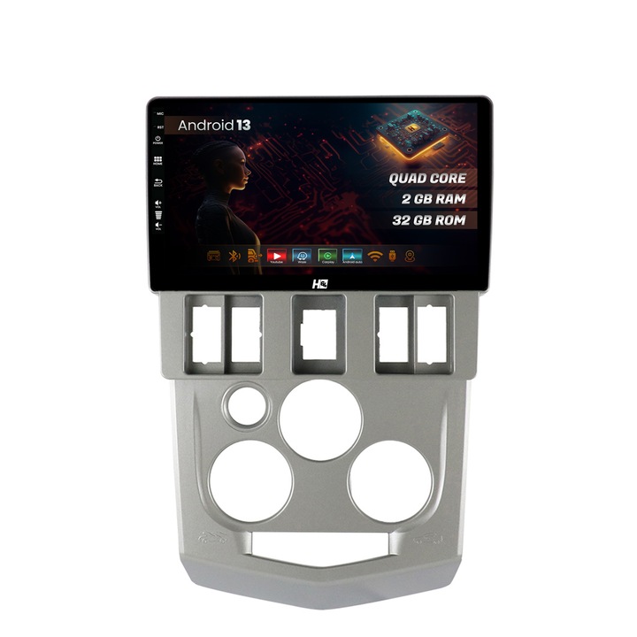Navigatie HUB64 Dacia Logan PH1 (2004-2009), 2GB RAM, Android 13, GPS, Wi-FI, Carplay, Android Auto, USB, Bluetooth, Radio, Waze, Touchscreen, 9 inch