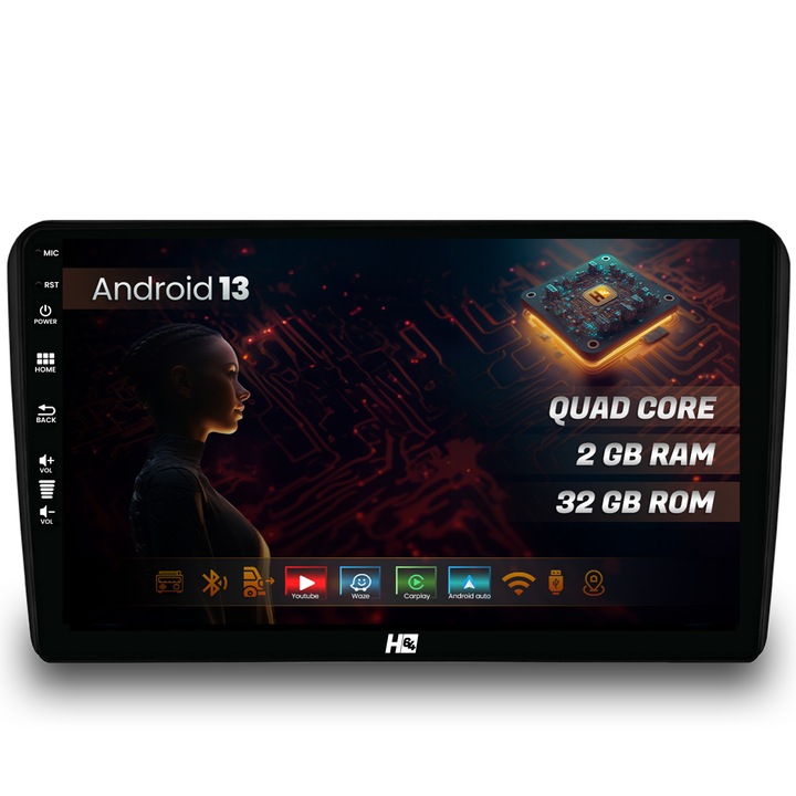 Навигация HUB64 Audi A3, S3, RS3, 2GB RAM, Android 13, GPS, Wi-Fi, Carplay, Android Auto, USB, Bluetooth, Радио, Waze, Тъчскрийн, 9 инча