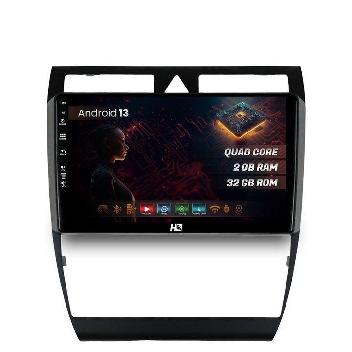 Navigatie HUB64 Audi A6 (1999-2004), 2GB RAM, Android 13, GPS, Wi-FI, Carplay, Android Auto, USB, Bluetooth, Radio, Waze, Touchscreen, 9 inch