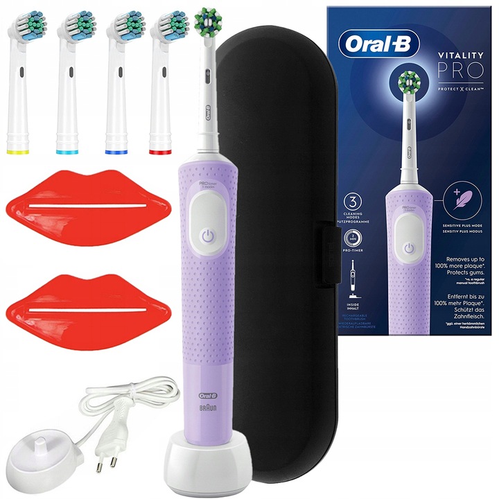 Oral-B Vitality Pro D103 Lilac Violet elektromos fogkefe + 4 csere fogkefehegy + fekete tok
