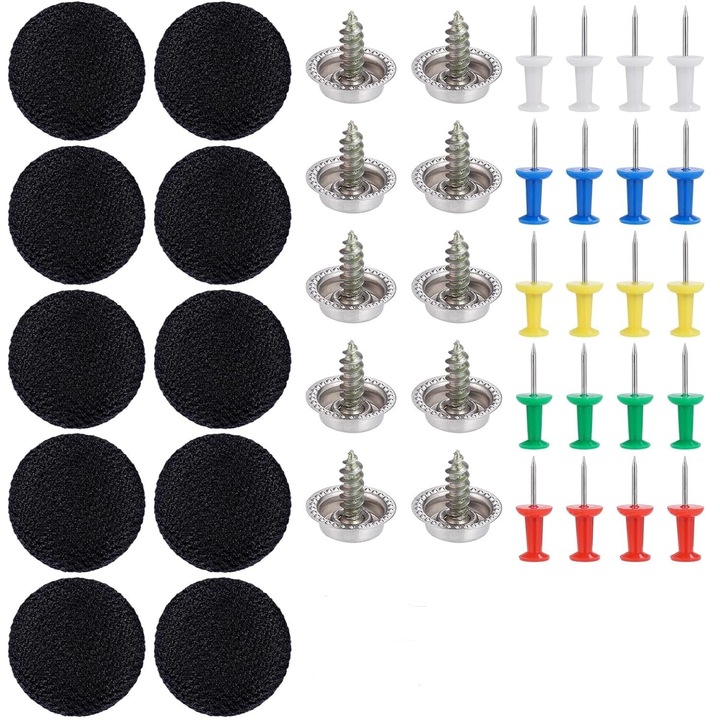 Kit 35 nituri universale tip butoni, capse reparare plafon auto, fixare a panzei cu stifturi, set compatibil cu majoritatea captuselilor si panzelor interioare, ornamente, capota auto, reconditionare tapiterie, rezistente la apa si durabile, negru