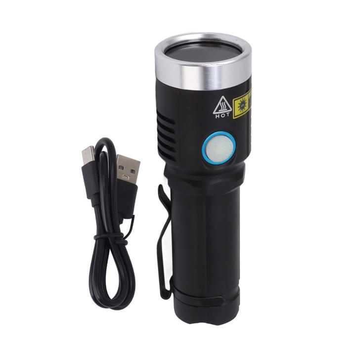 UV фенер 20W, 365n, алуминиева сплав, черен оптичен филтър, USB презареждаем, 130x40mm