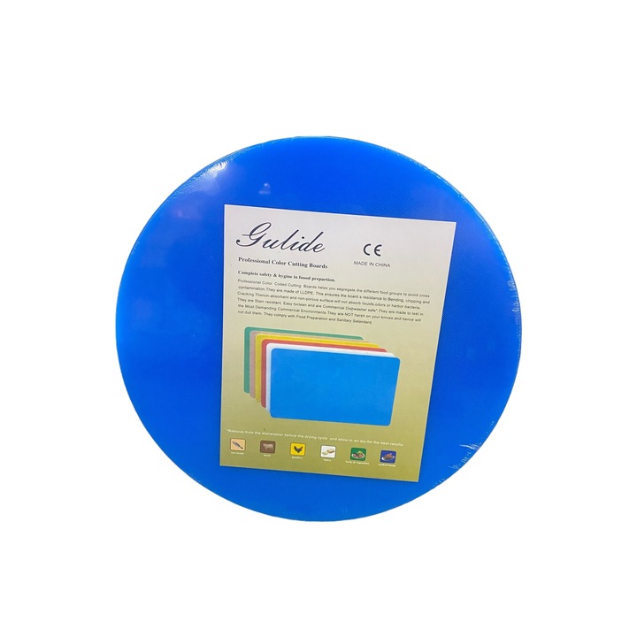 Tocator profesional de bucatarie, plastic, rotund, 35 x 1.5 cm, albastru