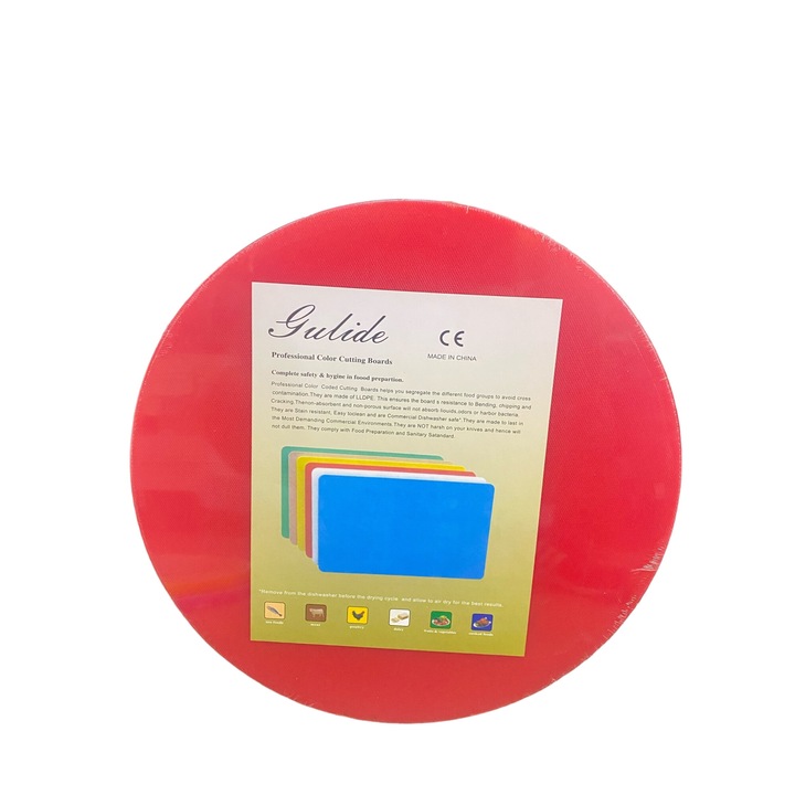 Tocator profesional de bucatarie, plastic, rotund, 35 x1.5 cm, rosu