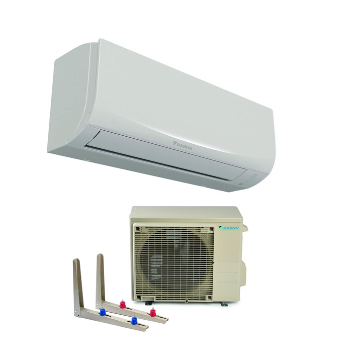 Aparat de aer conditionat Daikin Sensira Bluevolution Inverter 21.000 BTU, model FTXF60A+RXF60A, clasa energerica A++/A+, WiFi inclus, cu dispozitiv de fixare VibraZerro pentru unitatea exterioara KX60N