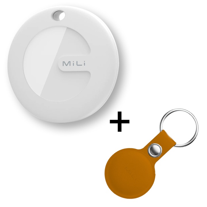 Localizator Bluetooth + breloc rosu gratuit, Mili, Rezistent la apa (IP67), Raza de actiune: pana la 100 de metri, Volum: 120 dB, Baterie: CR2032, Alb