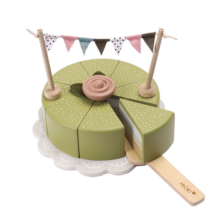 Tort din lemn pentru copii, Micki, set 12 piese, multicolor, 15x15x5.6cm