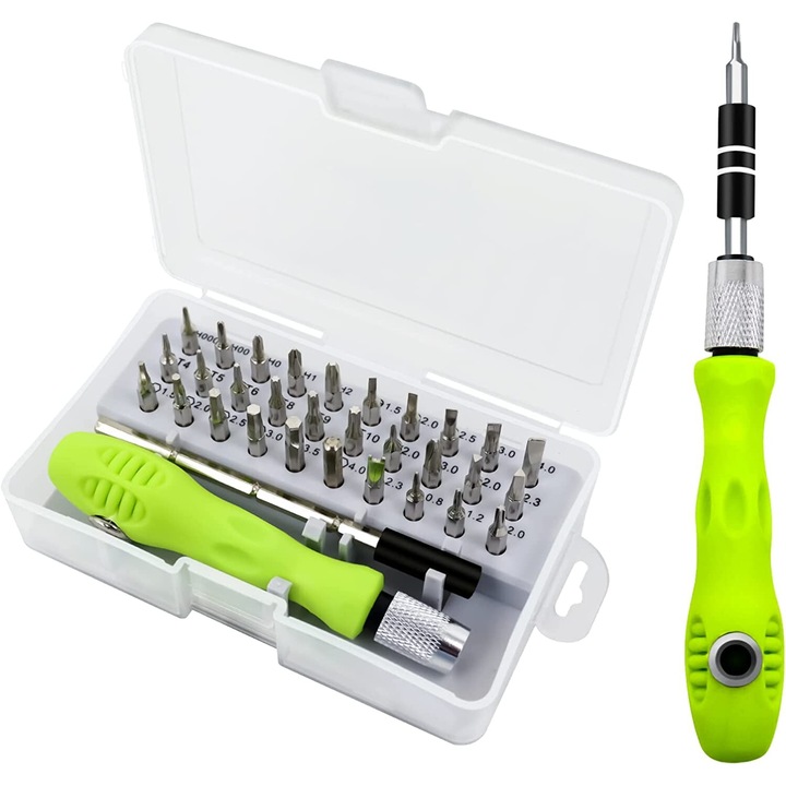 Set instrumente repararea ceasurilor, Chigoods, Plastic/Inox, 36 buc, verde