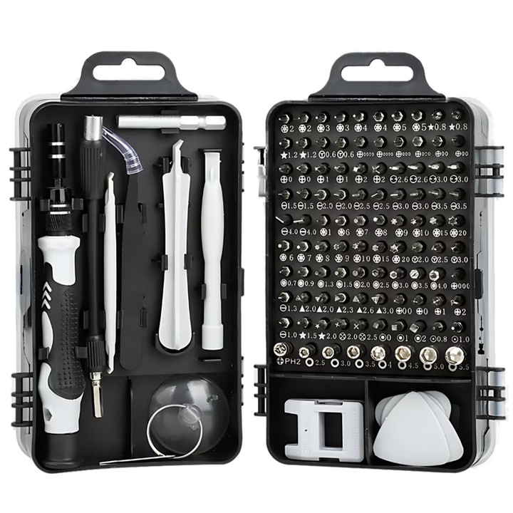 Комплект прецизни отвертки, магнитни, 115 елемента, Хром-ванадий