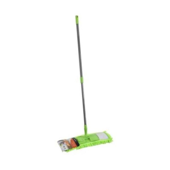 Mop plat Koko, set cu tija telescopica 70-120cm, microfibra, 42x14cm, gri/verde