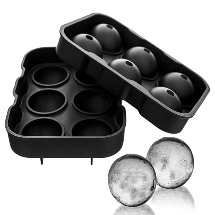 Forma din silicon pentru bile cu gheata, Zola, 6 spatii pentru bile de 5x5 cm, rezistenta la temperaturi scazute, 22x14.5x5 cm, neagra