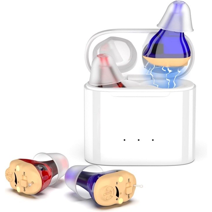 Цифров слухов апарат x2 NeoHGS, Чист звук, 40 часа употреба, Бързо зареждане 1,5 часа, Лесна работа, Компактен и лек дизайн, Интегриран дисплей за нивото на батерията, Дисплей на батерията в кутията, Дискретно