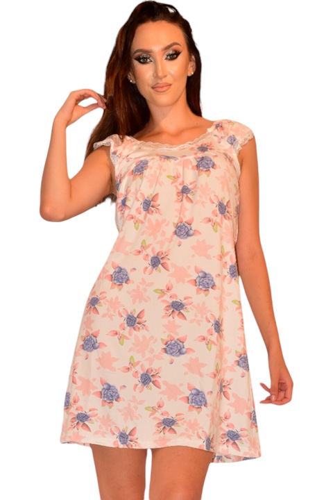 Halat dama, StarFashion, satin cu dantela, Multicolor