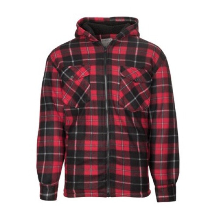 Terrax férfi termálkabát, piros kockás mintával, kapucnival, 2XL