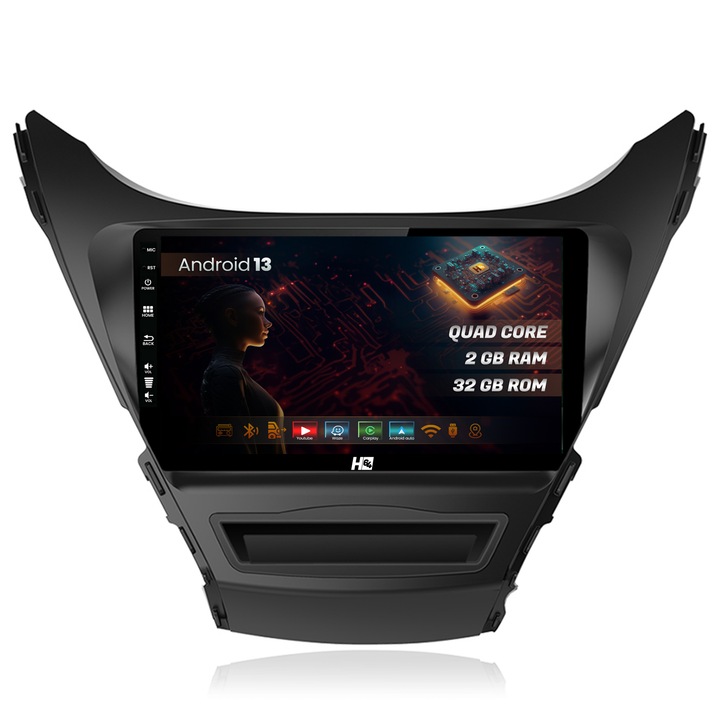 Navigatie HUB64 Hyundai Elantra (2012-2014), 2GB RAM, Android 13, GPS, Wi-FI, Carplay, Android Auto, USB, Bluetooth, Radio, Waze, Touchscreen, 9Inch